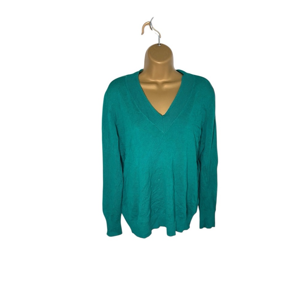 Adrienne Vittadini Studio V-Neck Sweater Green XXL